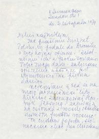 Carta dirigida a Aniela Rubinstein. Londres (Inglaterra), 02-11-1979