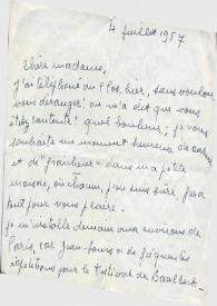 Carta dirigida a Aniela Rubinstein. París (Francia), 04-07-1957