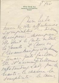 Carta dirigida a Aniela Rubinstein. Vermont (Estados Unidos), 08-02-1945