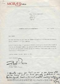 Carta dirigida a Aniela Rubinstein. Lisboa (Portugal), 01-08-1985