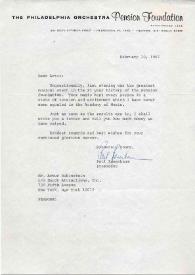 Carta dirigida a Arthur Rubinstein. Filadelfia (Pensilvania), 10-02-1967