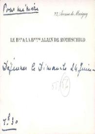 Tarjeta dirigida a Aniela y Arthur Rubinstein. París (Francia)