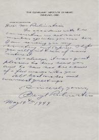 Carta dirigida a Arthur Rubinstein. Cleveland, Ohio (Estados Unidos), 14-05-1949