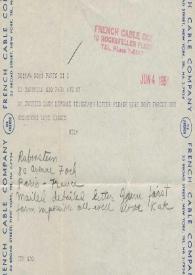 Telegrama dirigido a Kathryn Cardwell. París (Francia), 04-06-1957