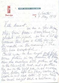 Carta a Kathryn Cardwell. Liberté, French Line (crucero), 07-05-1958