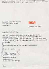 Carta dirigida a Arthur Rubinstein. Londres (Inglaterra), 27-10-1971