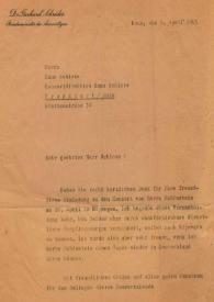 Carta dirigida a Hans Schlote. Bonn (Alemania), 08-04-1963
