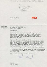 Carta dirigida a Arthur Rubinstein. Nueva York (Estados Unidos), 21-03-1975