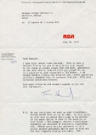 Carta dirigida a Arthur Rubinstein. Nueva York (Estados Unidos), 20-07-1977