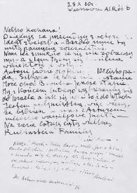 Carta dirigida a Aniela Rubinstein. Varsovia (Polonia), 28-10-1960