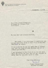 Carta dirigida a Aniela y Arthur Rubinstein. Jerusalén (Israel), 01-06-1976