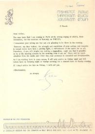 Carta dirigida a Arthur Rubinstein. Jerusalén (Israel), 11-03-1975