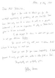 Carta dirigida a Aniela Rubinstein. Milán (Italia), 08-05-1981