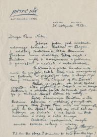 Carta dirigida a Aniela Rubinstein. Tel Aviv (Israel), 25-11-1952