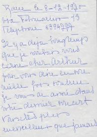 Carta dirigida a Arthur Rubinstein. Roma (Italia), 08-12-1970
