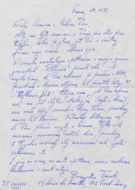 Carta dirigida a Aniela Rubinstein. Grand Lancy, Ginebra (Suiza), 29-11-1992