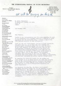 Carta dirigida a Arthur Rubinstein. Londres (Inglaterra), 01-11-1976