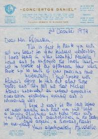 Carta dirigida a Aniela Rubinstein. Madrid (España), 02-12-1974