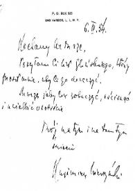 Carta dirigida a Arthur Rubinstein. Sag Harbor, Nueva York (Estados Unidos), 06-03-1954