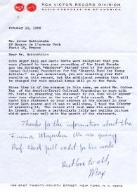 Carta dirigida a Arthur Rubinstein. Nueva York (Estados Unidos), 10-10-1966