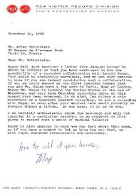 Carta dirigida a Arthur Rubinstein. Nueva York, 10-11-1966