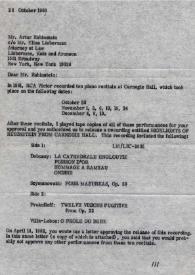 Carta dirigida a Arthur Rubinstein. Nueva York (Estados Unidos), 23-10-1968