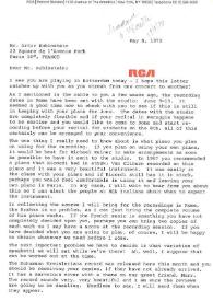 Carta dirigida a Arthur Rubinstein. Nueva York (Estados Unidos), 08-05-1970
