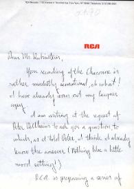 Carta dirigida a Arthur Rubinstein. Nueva York (Estados Unidos)