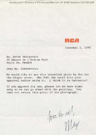 Carta dirigida a Arthur Rubinstein. Nueva York (Estados Unidos), 03-12-1970
