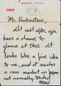 Carta dirigida a Arthur Rubinstein. Nueva York (Estados Unidos), 08-01-1971