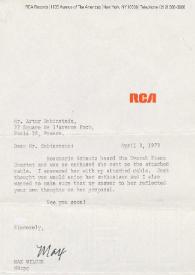 Carta dirigida a Arthur Rubinstein. Nueva York (Estados Unidos), 03-04-1973