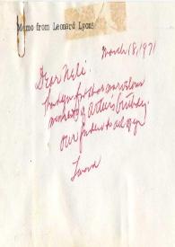 Carta dirigida a Arthur Rubinstein. Nueva York, 18-03-1971