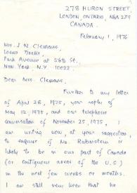 Carta dirigida a J. N. Clemans. Ontario (Canada), 01-02-1976