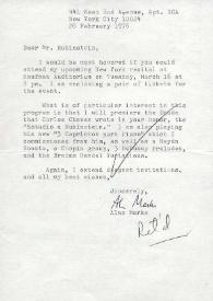 Carta dirigida a Arthur Rubinstein, 26-02-1976