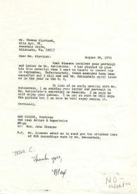 Carta dirigida a Thomas Slavicek. Altavista (Virginia), 30-08-1974