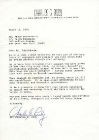 Carta dirigida a Arthur Rubinstein. Florida, 18-03-1976