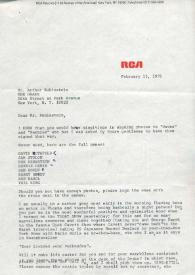 Carta dirigida a Arthur Rubinstein. Nueva York, 10-02-1975