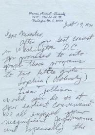 Carta dirigida a Arthur Rubinstein. Washington, 19-01-1970