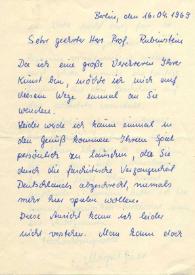 Carta dirigida a Arthur Rubinstein. Berlín, 16-04-1969