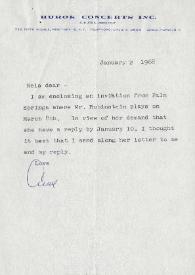Carta dirigida a Aniela Rubinstein. Nueva York, 02-01-1968