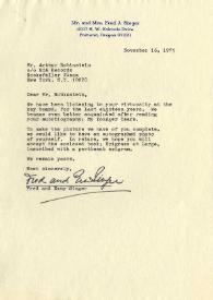 Carta dirigida a Arthur Rubinstein. Portland (Oregon), 16-11-1975