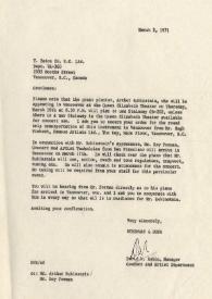 Carta dirigida a Arthur Rubinstein. Vancouver (Canada), 02-03-1971