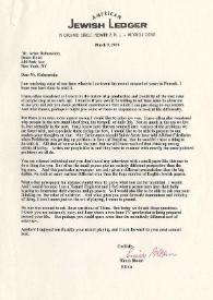 Carta dirigida a Arthur Rubinstein. Newark (Nueva Jersey), 08-03-1969