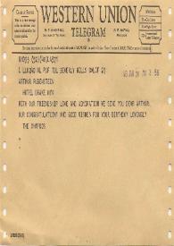 Telegrama dirigido a Arthur Rubinstein. Beverly Hills (California), 28-01-1968