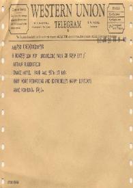 Telegrama dirigido a Arthur Rubinstein. Brookline (Massachusets), 28-01-1968