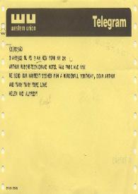 Telegrama dirigido a Arthur Rubinstein. Nueva York, 27-01-1971