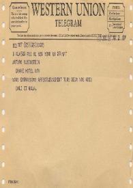 Telegrama dirigido a Arthur Rubinstein. Nueva York, 29-01-1969