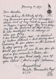 Carta dirigida a Arthur Rubinstein. Nueva York, 10-01-1971
