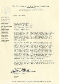Carta dirigida a Arthur Rubinstein. Los Angeles (California), 30-04-1976