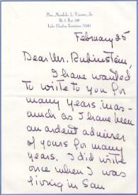 Carta dirigida a Arthur Rubinstein. Louisiana